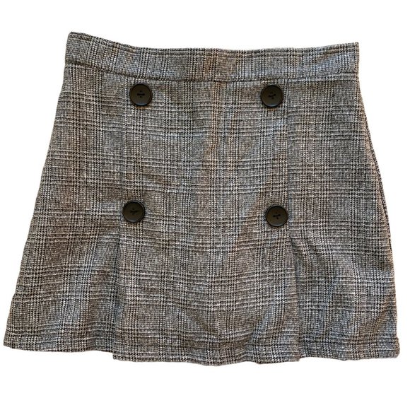 AML Clueless Plaid Tweed Button Pleat Front Preppy Celeb Style Mini Skirt -M - Picture 1 of 9